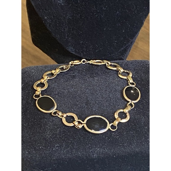 1960's Admark Set 15" Necklace 8" Bracelet Earrings 1-20 12KGF Gold Tone Onyx - Picture 2 of 6